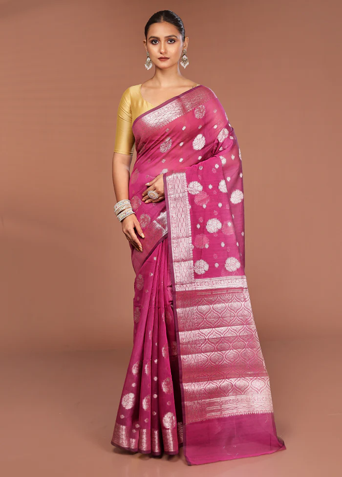 Purple Kora Silk Saree With Blouse Piece - Image 2