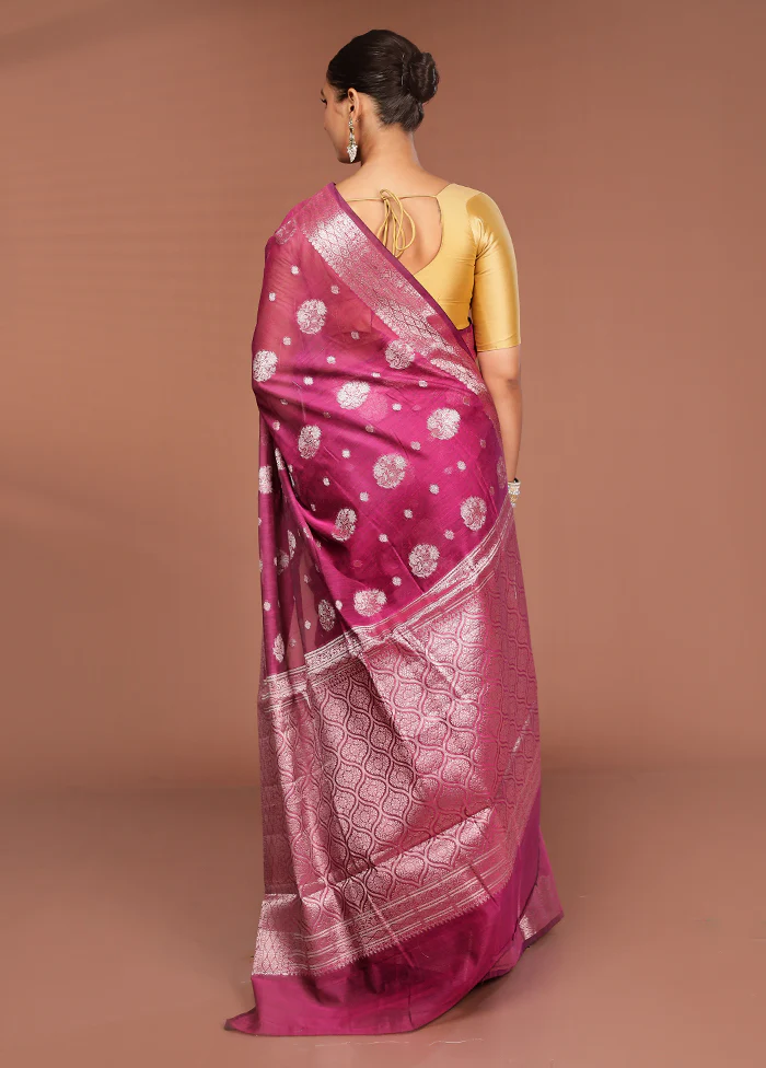 Purple Kora Silk Saree With Blouse Piece - Image 3