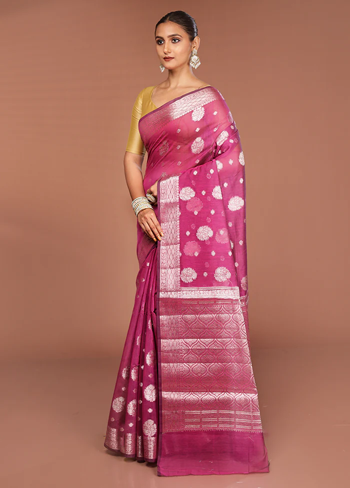 Purple Kora Silk Saree With Blouse Piece - Image 4