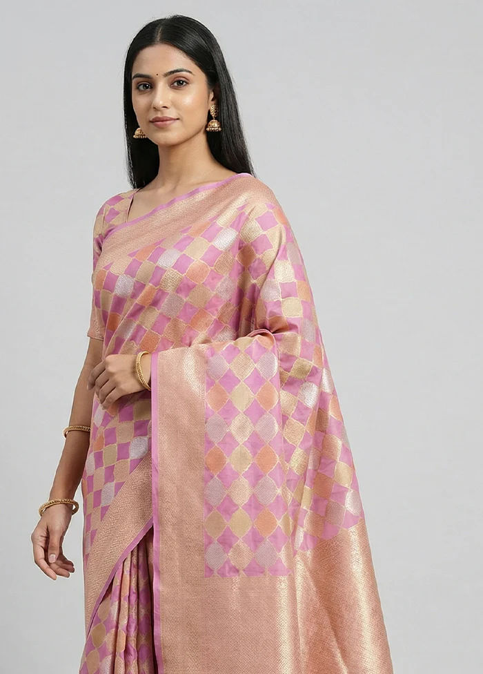 Purple Kora Silk Saree With Blouse Piece - Image 2