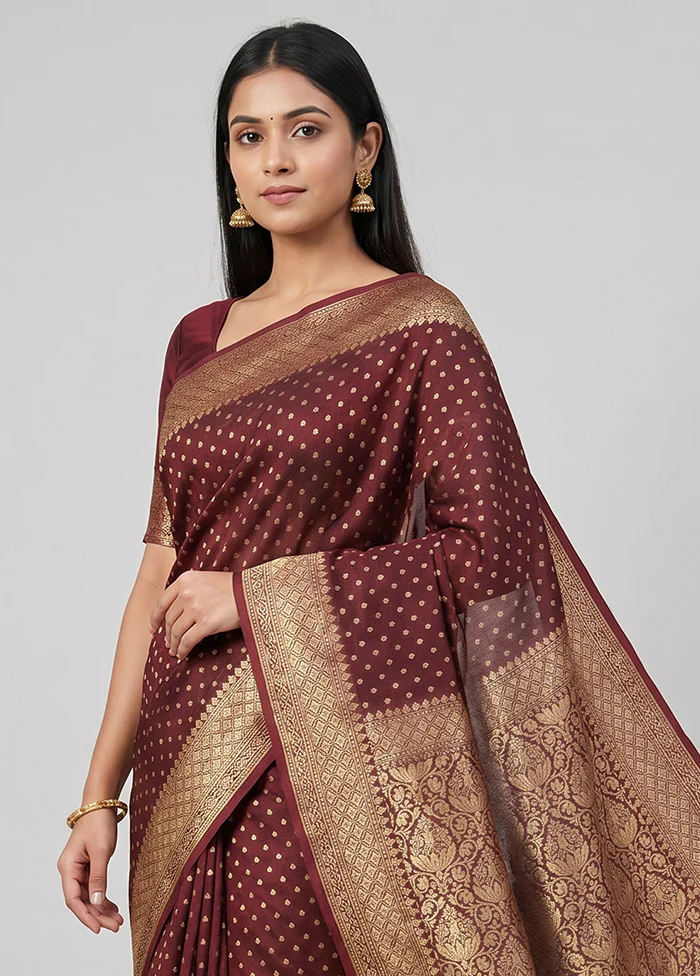 Purple Kora Silk Saree With Blouse Piece - Image 2