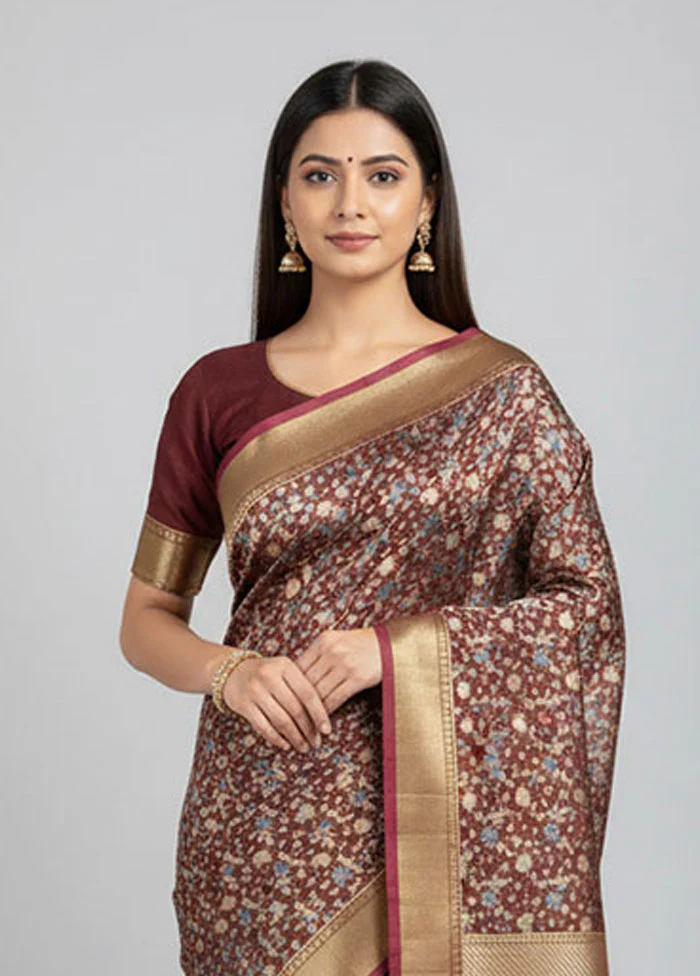 Purple Kora Silk Saree With Blouse Piece - Image 2