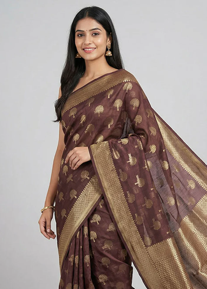 Purple Kora Silk Saree With Blouse Piece - Image 2
