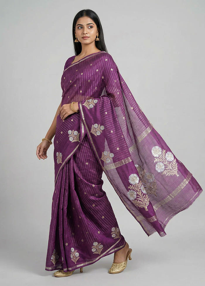 Purple Kora Silk Saree With Blouse Piece