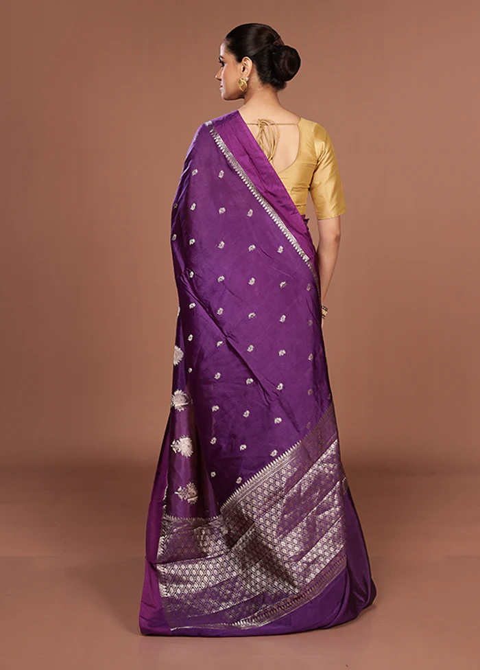 Purple Kora Silk Saree With Blouse Piece - Image 3
