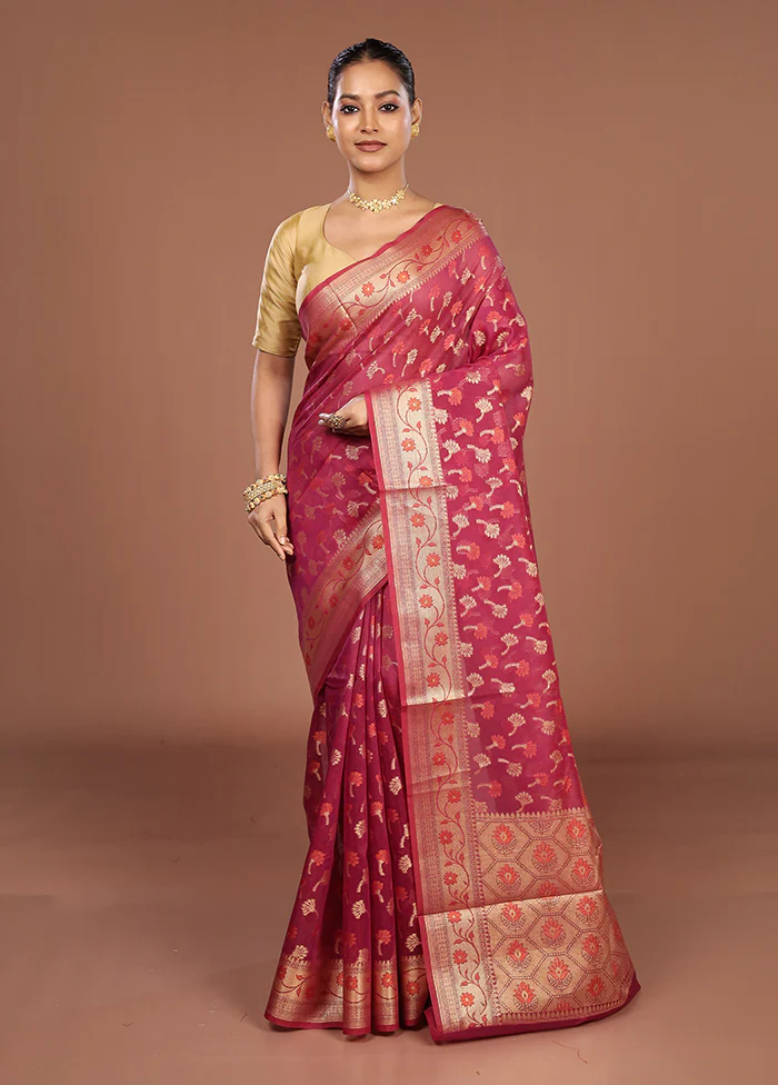 Purple Kora Silk Saree With Blouse Piece - Image 2