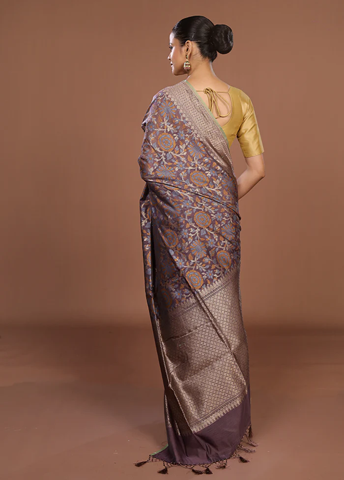 Purple Kora Silk Saree With Blouse Piece - Image 3