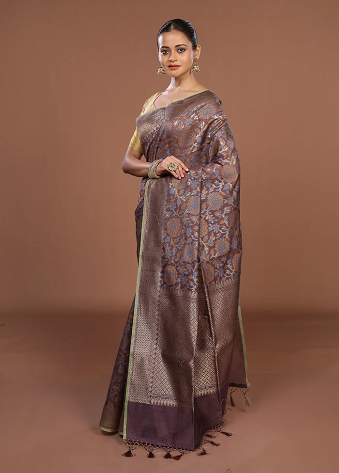 Purple Kora Silk Saree With Blouse Piece - Image 4
