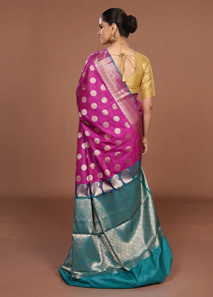 Purple Kora Silk Saree With Blouse Piece - Image 3