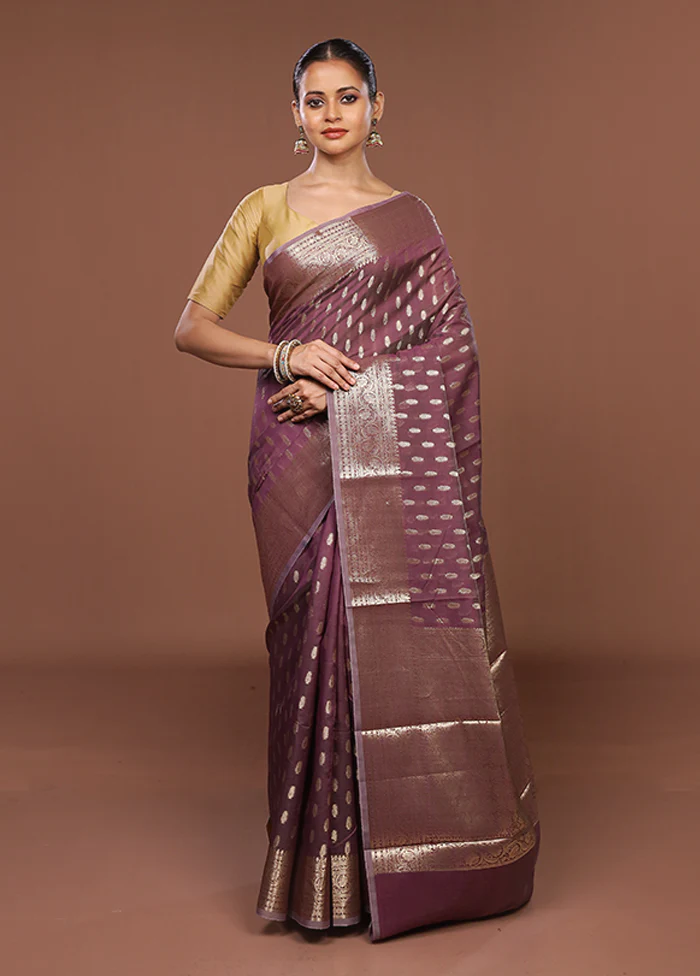 Purple Kora Silk Saree With Blouse Piece - Image 2