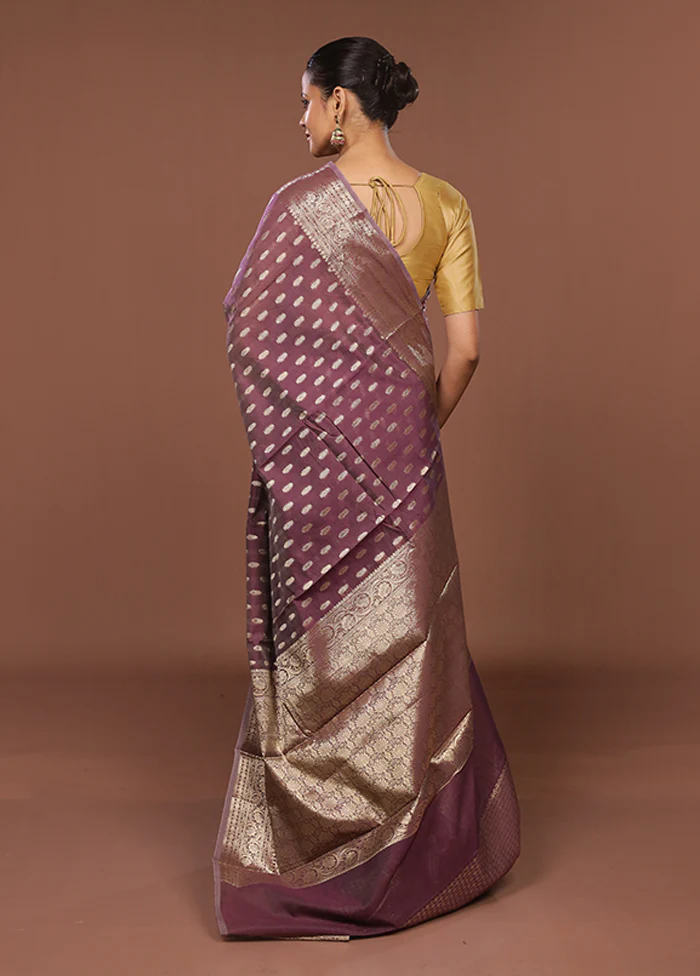 Purple Kora Silk Saree With Blouse Piece - Image 3