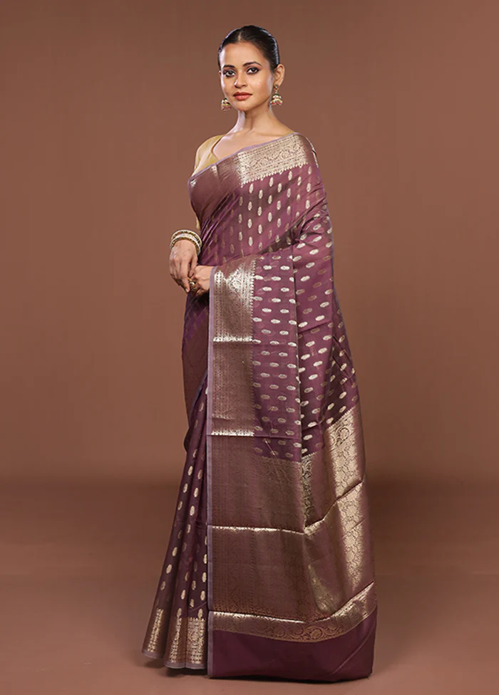 Purple Kora Silk Saree With Blouse Piece - Image 4