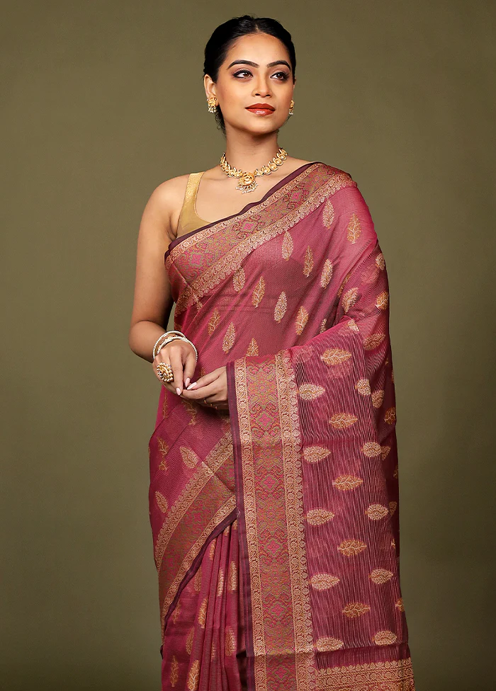 Purple Kota Cotton Saree With Blouse Piece