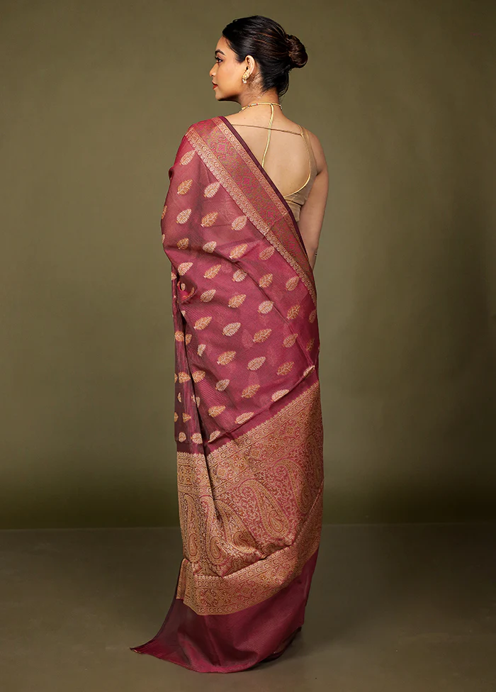 Purple Kota Cotton Saree With Blouse Piece - Image 3