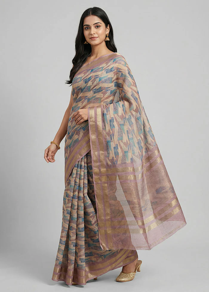 Purple Linen Silk Saree With Blouse Piece