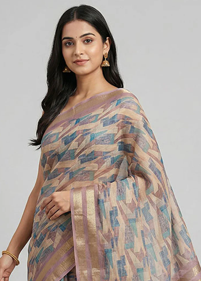 Purple Linen Silk Saree With Blouse Piece - Image 2