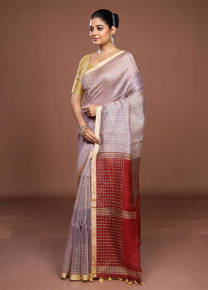 Purple Linen Silk Saree With Blouse Piece - Image 4