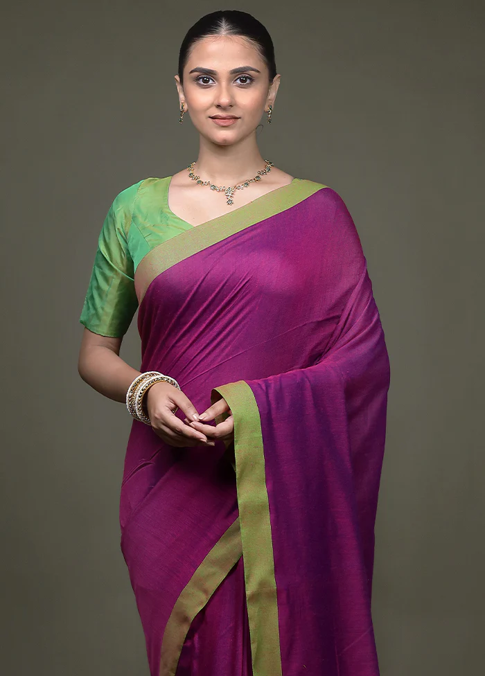 Purple Matka Silk Saree With Blouse Piece