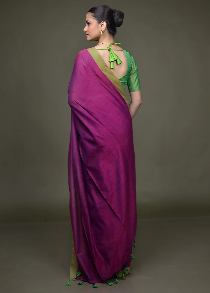 Purple Matka Silk Saree With Blouse Piece - Image 3