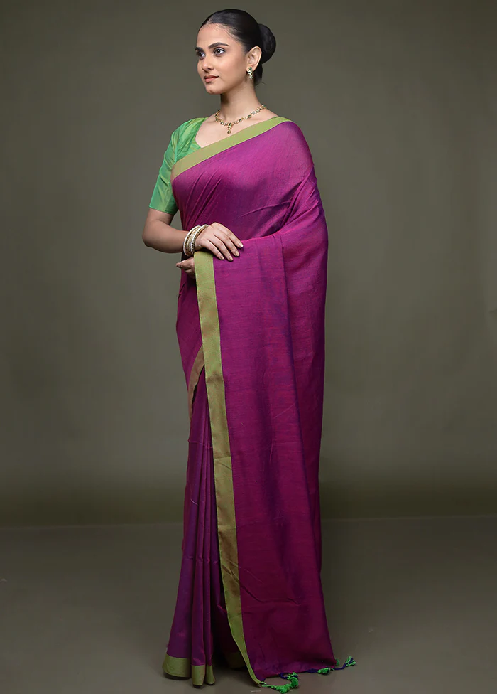 Purple Matka Silk Saree With Blouse Piece - Image 4
