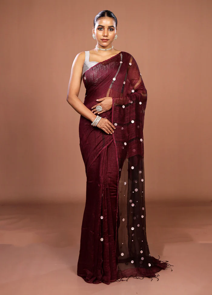 Purple Matka Silk Saree With Blouse Piece - Image 2