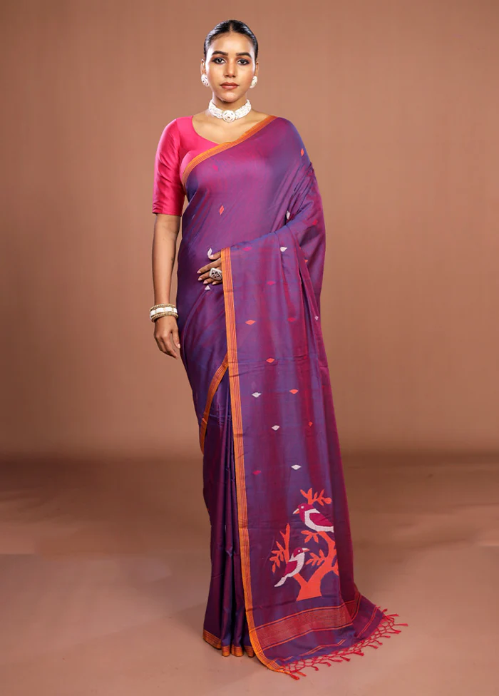 Purple Matka Silk Saree With Blouse Piece - Image 2