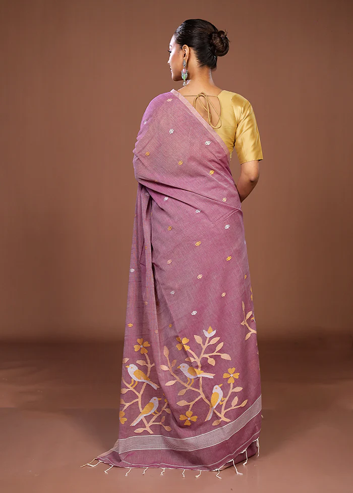 Purple Matka Silk Saree With Blouse Piece - Image 3