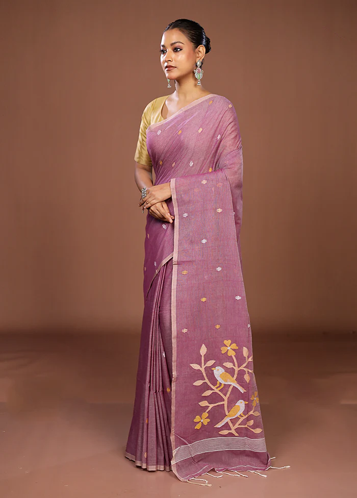 Purple Matka Silk Saree With Blouse Piece - Image 4