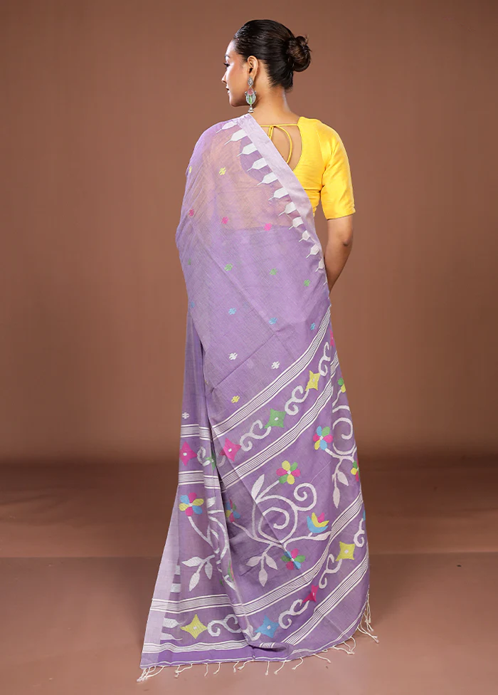 Purple Matka Silk Saree With Blouse Piece - Image 3