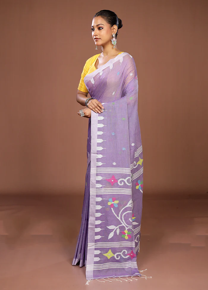 Purple Matka Silk Saree With Blouse Piece - Image 4