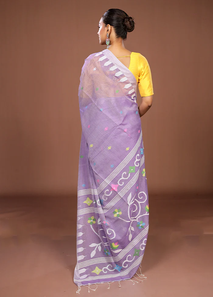 Purple Matka Silk Saree With Blouse Piece - Image 3