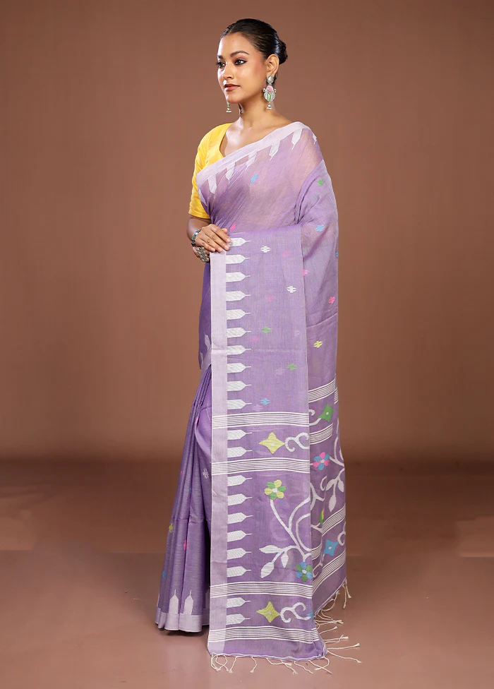 Purple Matka Silk Saree With Blouse Piece - Image 4
