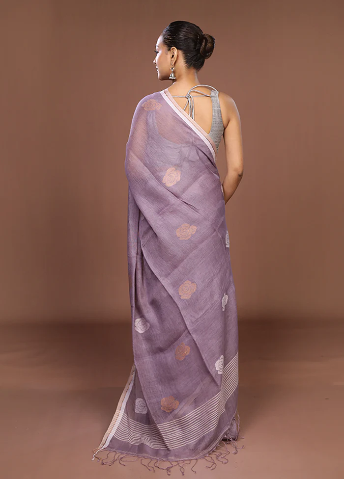 Purple Matka Silk Saree With Blouse Piece - Image 3
