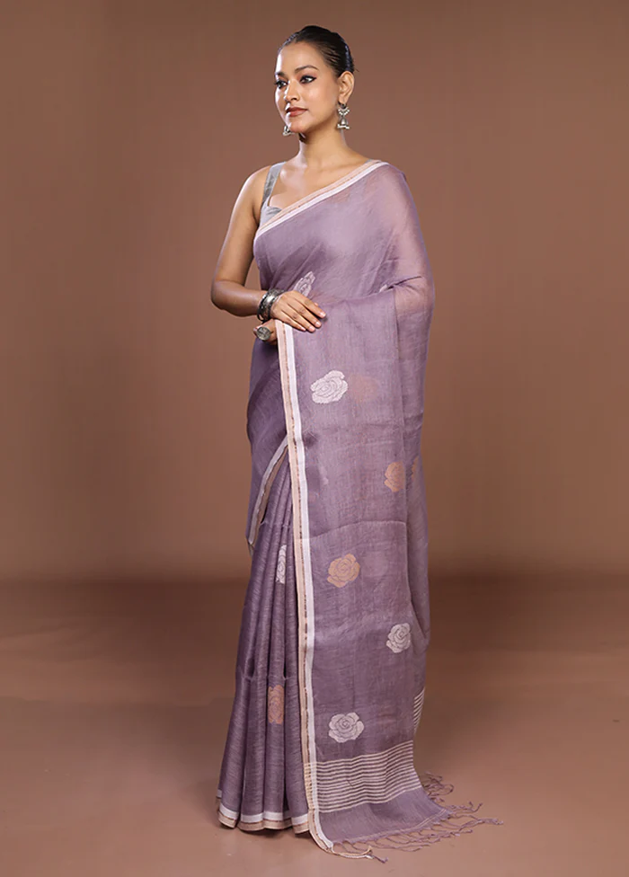 Purple Matka Silk Saree With Blouse Piece - Image 4
