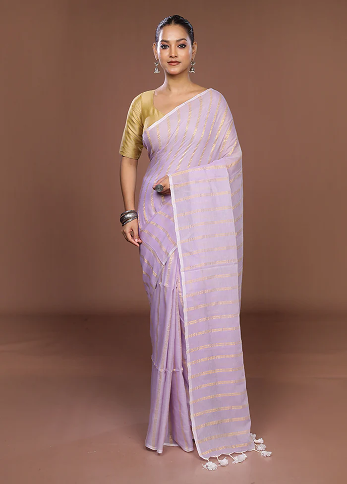 Purple Matka Silk Saree With Blouse Piece - Image 2
