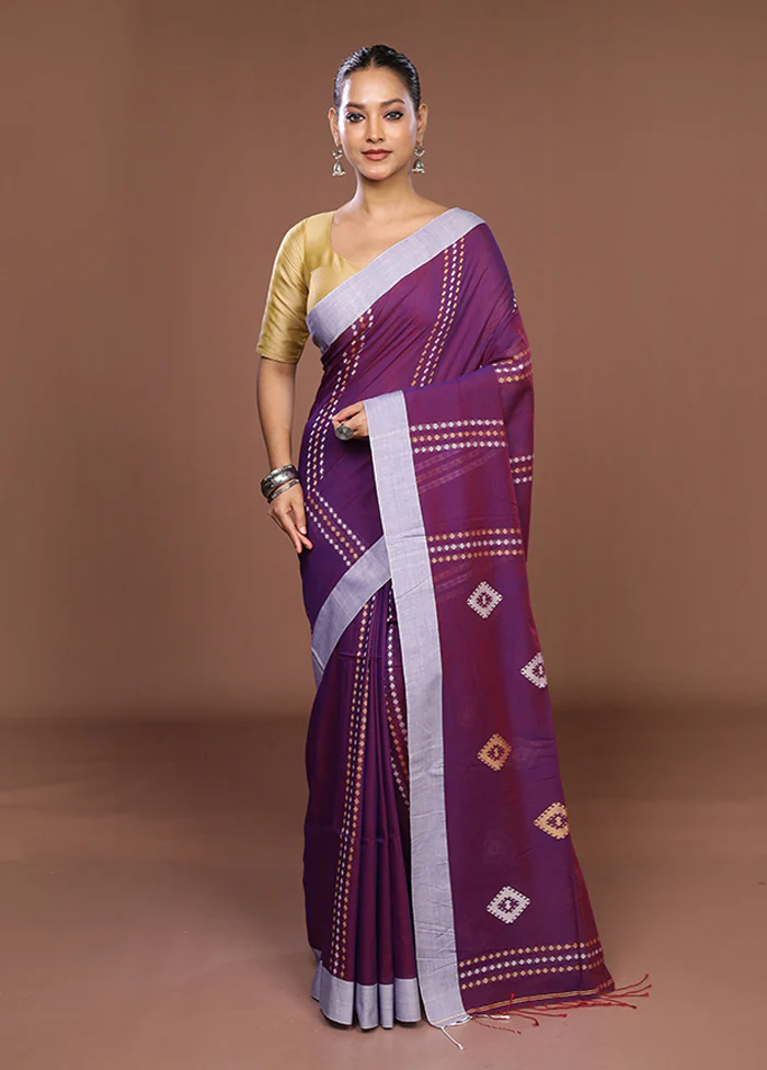 Purple Matka Silk Saree With Blouse Piece - Image 2