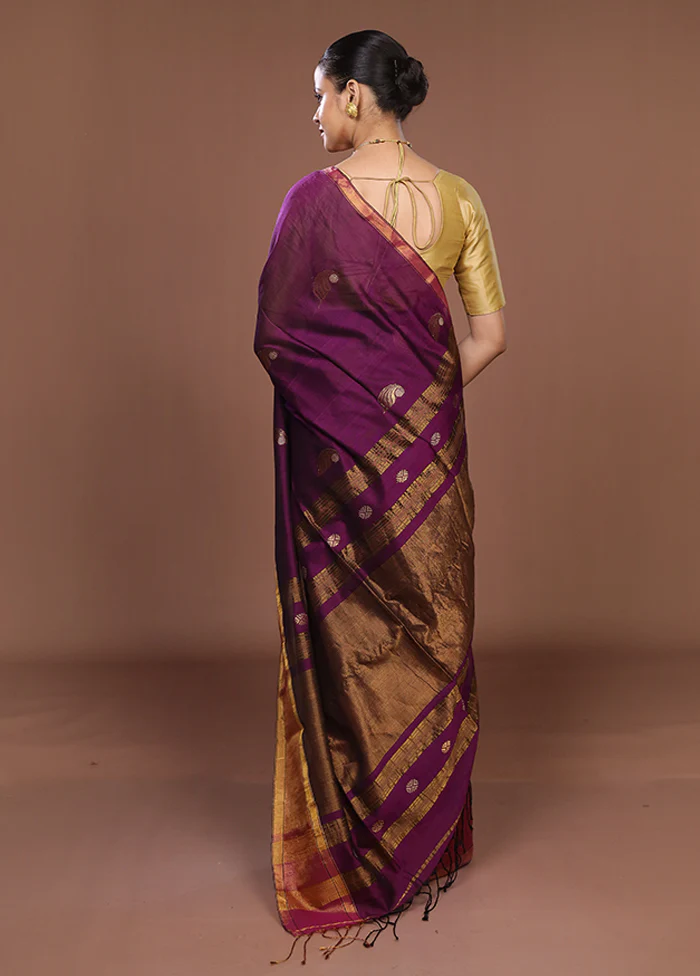Purple Matka Silk Saree With Blouse Piece - Image 3