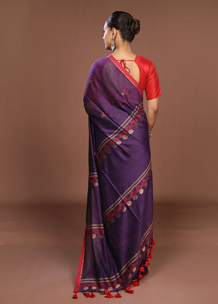 Purple Matka Silk Saree With Blouse Piece - Image 3