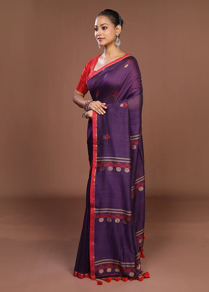 Purple Matka Silk Saree With Blouse Piece - Image 4