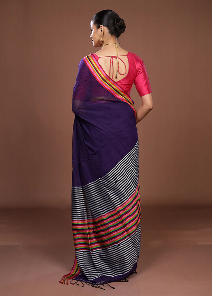 Purple Matka Silk Saree With Blouse Piece - Image 3