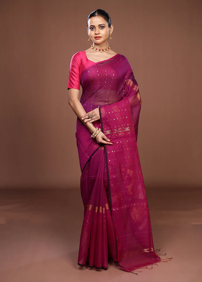 Purple Matka Silk Saree With Blouse Piece - Image 2