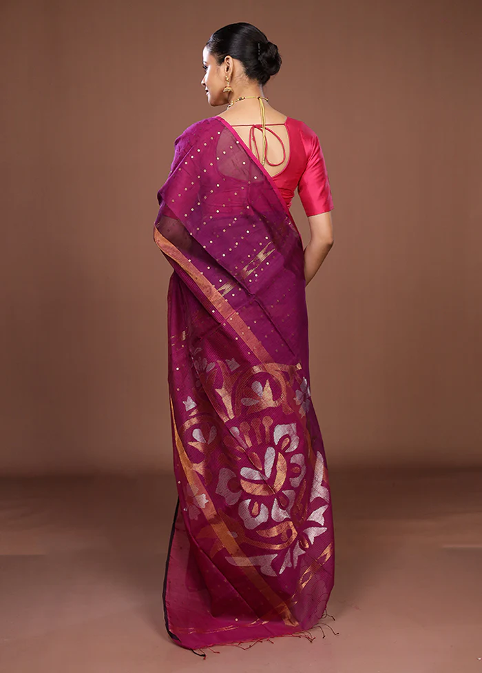 Purple Matka Silk Saree With Blouse Piece - Image 3