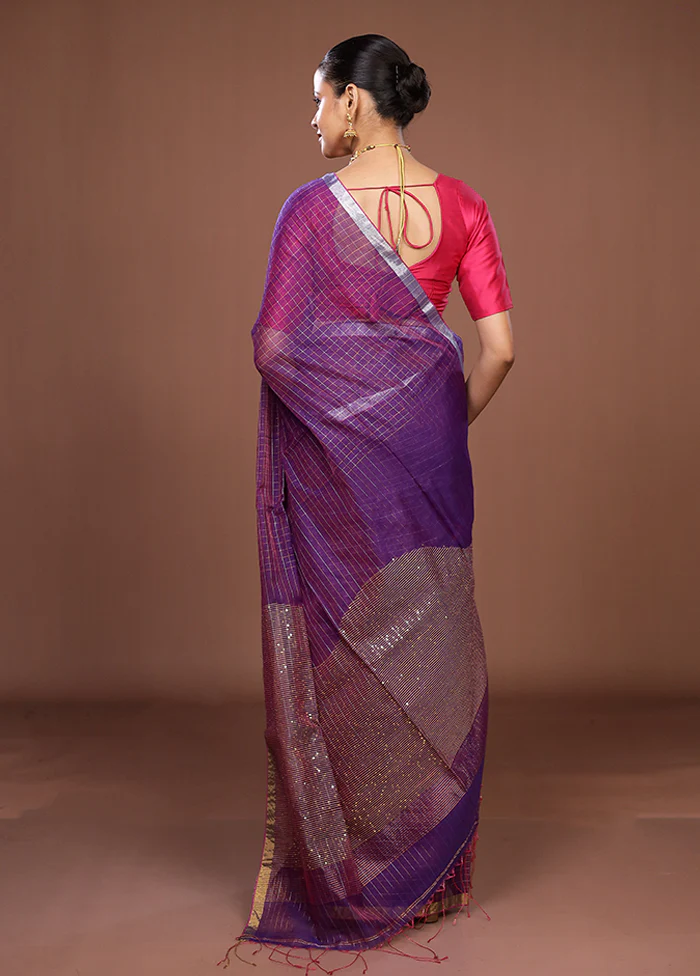 Purple Matka Silk Saree With Blouse Piece - Image 3