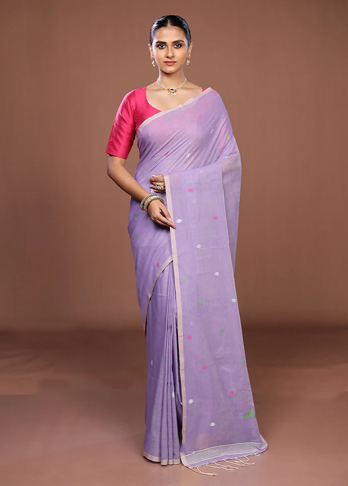 Purple Matka Silk Saree With Blouse Piece - Image 2