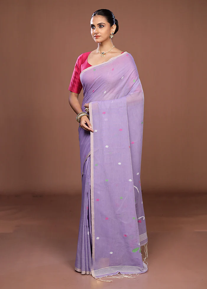 Purple Matka Silk Saree With Blouse Piece - Image 4