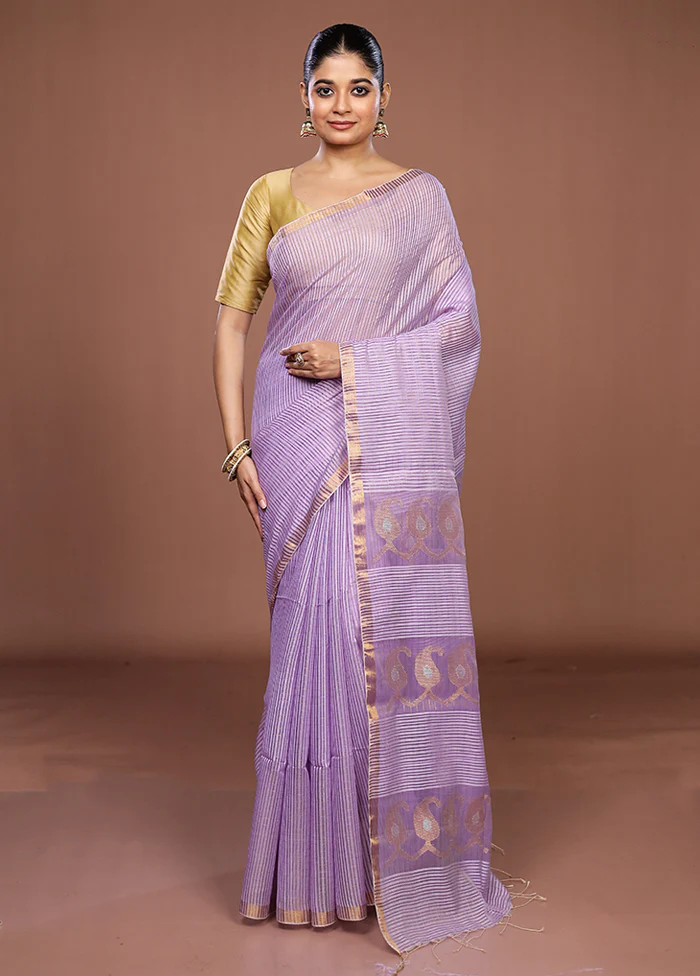 Purple Matka Silk Saree With Blouse Piece - Image 2