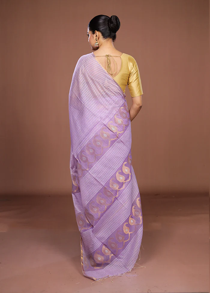 Purple Matka Silk Saree With Blouse Piece - Image 3