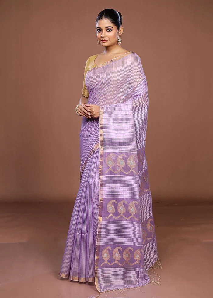 Purple Matka Silk Saree With Blouse Piece - Image 4