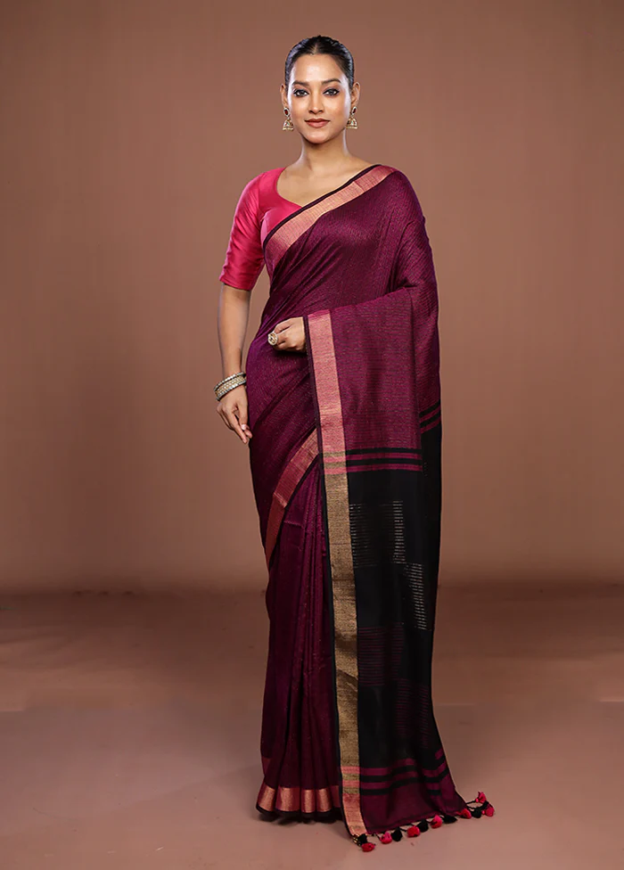 Purple Matka Silk Saree With Blouse Piece - Image 2