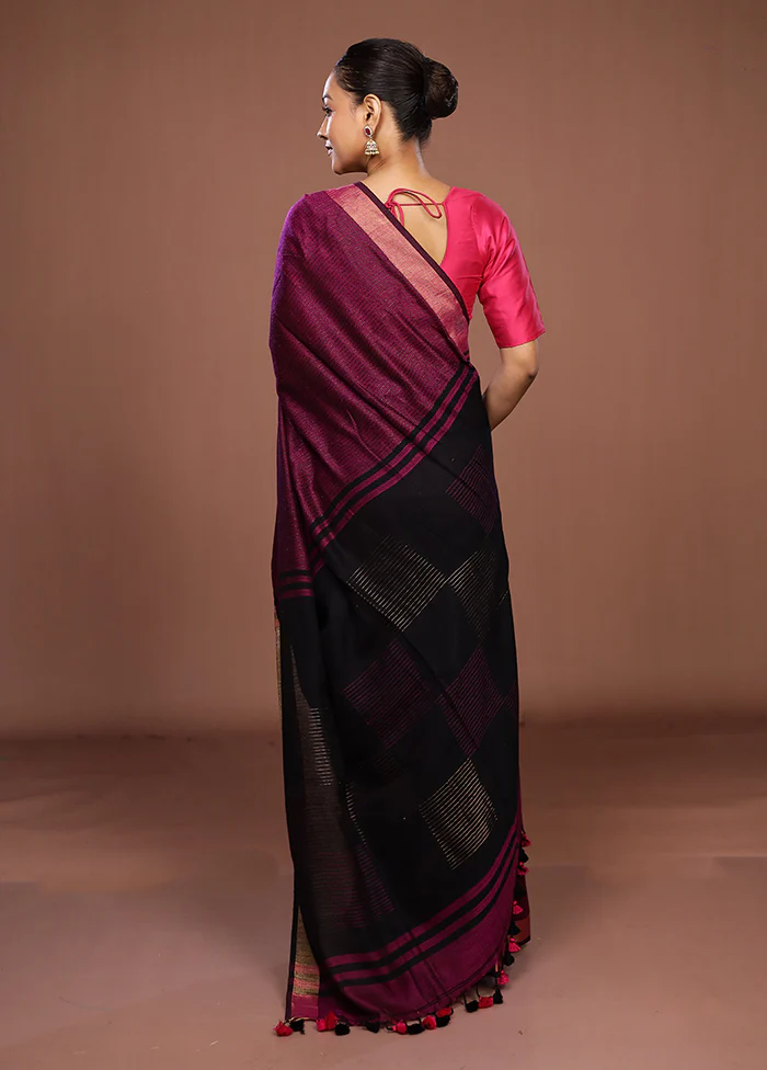 Purple Matka Silk Saree With Blouse Piece - Image 3